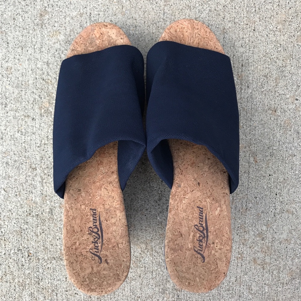 *RARE* Lucky Brand Blue Marilyn Cork Wedge Sandals - Picture 7 of 8